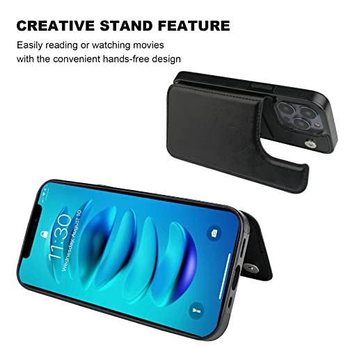 ONETOP for iPhone 14 Pro Wallet Case with Credit Card Holder,Black | Kickstand,ID/Cash Holder,Case Wallet with Card Slots,Double Magnetic Clasp,Durable PU Leather Shockproof Cover for Women Men - color: Black