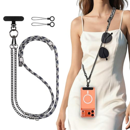 YFWE Phone Lanyard Crossbody, Adjustable Cell Phone Lanyard Neck Strap for All Phones, Universal Skin Friendly Phone Strap Crossbody for Women and Men - color: Dkblue+white