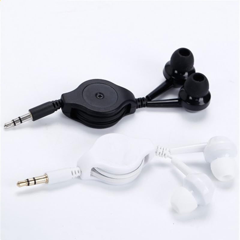 2 Pack Retractable Earbuds Wired Earphone Portable 3.5mm Plug Stereo in-Ear Headphone Wiring Ear Buds for Computer PC Tablet Phone Airplane Airline Flight Fly Trip Plane Laptop MP3 Player