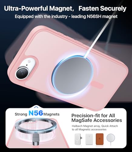 Eastinbox Magnetic iPhone 17e & 16e Case, Matte Protective Case, Pink | Shockproof, Compatible with MagSafe, Military-Grade Protection, Anti-Yellowing, Phone Case for iPhone 17 e/16 e 6.1" - color: Pink