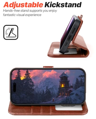 OCASE for iPhone 17 Detachable Wallet Case with Card Holder, 2 in 1 PU Leather Flip Folio with RFID Blocking Stand Wrist Strap Shockproof Phone Cover 6.3 Inch 2025, Dark Brown - color: Dark Brown, size: iPhone 17