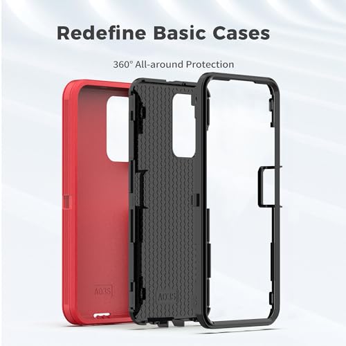 for Samsung Galaxy A03S Case, Heavy Duty Protective Case with [3 in 1] Rugged Rubber Shockproof Protection Cover for Galaxy A03S(Red/Black) - color: Red/Black