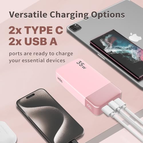 NOBIS Portable Charger 35W 20000mAh Power Bank Fast Charging - color: Pink
