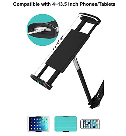 Heavy Duty Phone/Tablet Metal Holder Universal Mobile Cell Smartphone Mount Lazy Bracket 360° Rotation Gooseneck Clamp Stand Flexible Long Arm (Black, 3-Section) - color: Black, size: 3-Section