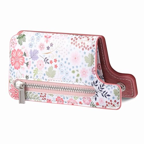 Stick on Wallet for Phone Case, Credit Adhesive Card Holder for Back of Phone Cases Flip Leather Zipper Flower Wallet Sleeve Compatible with iPhone, Samsung Galaxy Most Smartphones Pink - color: Flower Pink