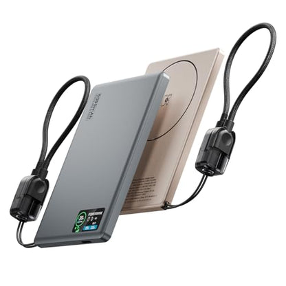 [2-Pack] Magnetic Portable Charger,0.3" Ultra Slim Mag-Safe Power Bank | 5000mAh Power Bank Travel Essential,USB-C 20W PD Fast Charging Battery Pack for iPhone 17/16/15/14,Apple Watch&AirPods - color: Glacier Gray+Desert Gold