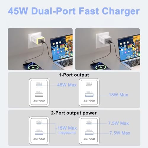 45W USB C Charger Block,USB C Travel Wall Charger with Night Light(Touch Switch),GaN 2 Port Fast Charging for iPhone 17/17 Pro/17 Pro Max/16/15/14/13/12,iPad,Samsung Galaxy S25 S24 S23