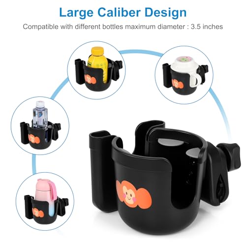 Accmor Wheelchair Cup Holder with Phone Holder, ﻿Universal 360° Rotatable Walker Cup Holder Rollator Scooter Accessory - color: Monkey