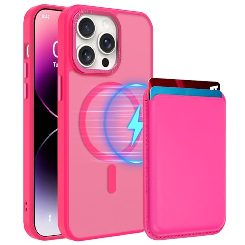 Magnetic Designed for iPhone 14 Pro Max Case 6.7" 2022, Hot Pink | [Compatible with Magsafe] [with Wallet & Card Holder] [Military Drop Protection] Slim Translucent Matte Phone Case - color: Hot Pink, size: iPhone 14 Pro Max