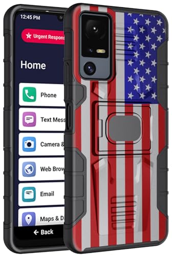 Nakedcellphone Rugged Combo for Jitterbug Smart 4 Phone Case - USA Flag | Hybrid Cover + Belt Clip Holster, Rotating Holder, Ring Grip, with Kickstand, Mounting Plate, Fits Lively Smart4 or TCL 40XL - color: USA Flag