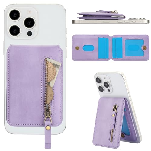 HAII for MagSafe Card Wallet Bag compatible with MagSafe Invisible Ultra-Thin Lightweight Kickstand Magnetic Mobile Wallet Man Woman, 4 Card Slots + 1 Zipper Cash Bag. (Purple, Zipper) - color: Purple, size: 4 Card Slots + 1 Zipper Cash Bag - Zipper