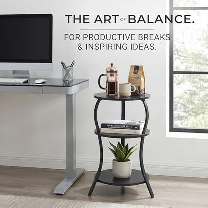 YEAKOO Small Round Side Table,3-Tier Slim Waist End Table for Small Spaces - color: Black, style: Classic