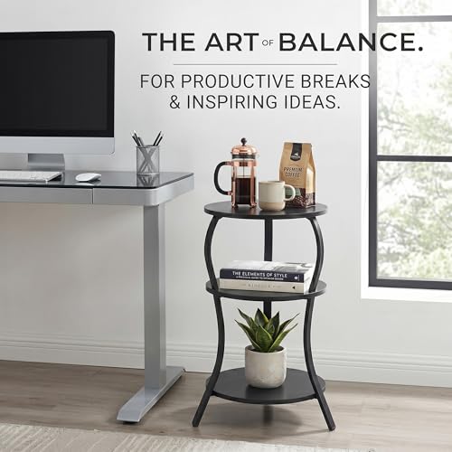 YEAKOO Small Round Side Table,3-Tier Slim Waist End Table for Small Spaces - color: Black, style: Classic