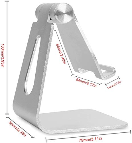 Phone & Tablet Stand Adjustable Multi‑Angle Aluminum Phone & Tablet Stand Adjustable Non‑Slip Dock/Cradle/Charging Station for Desktop, Bed, Kitchen, Office (Silver) - color: Sliver