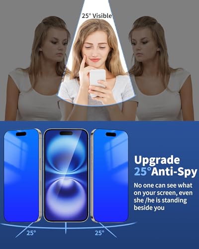 2 Pack Privacy Screen Protector for iPhone 16 Plus 6.7 inch Blue - color: For iphone 16 Plus Blue