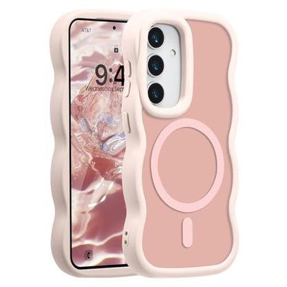 UEEBAI Magnetic for Samsung Galaxy S25 FE 5G Case, Compatible with MagSafe, Transparent Wave Frame Design Case Soft Edge Cover Cute Clear Matte Shockproof Protective Phone Case, Pink - color: Pink, size: Samsung Galaxy S25 FE 5G