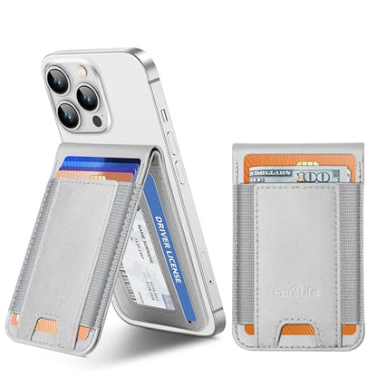 Stick on Wallet with Stand, Leather Phone Card Holder for Back of Phone - color: Grey