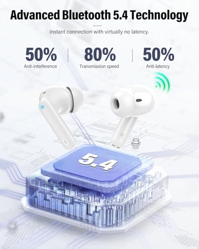 Wireless Earbuds, Bluetooth 5.4 Headphones Bass Stereo/Clear Calls, White - color: White
