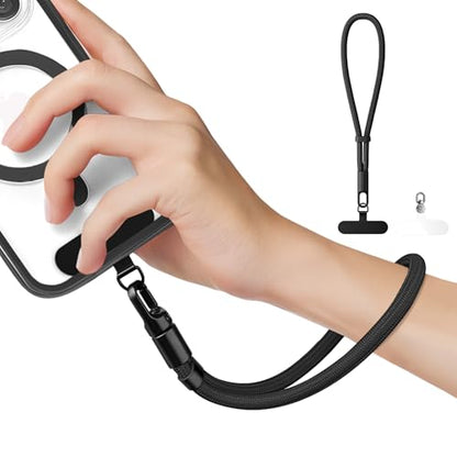 Minimalist Wrist Strap Phone Lanyard with Adjustable Drop-Proof Design, 7mm Reinforced Climbing Rope Material, 2 Phone Tether Tabs (Matching Metal and Rotatable Clear) - Classic Black - color: 01 Minimalist Classic Black