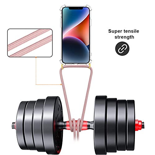 Case for iPhone 14 Shockproof Protective Cover with Adjustable Lanyard Strap Soft Transparent TPU Anti-Scratch Anti-Yellowing Clear Shock Absorption Phone Case 6.1 inch - Rose - size: for iPhone 14