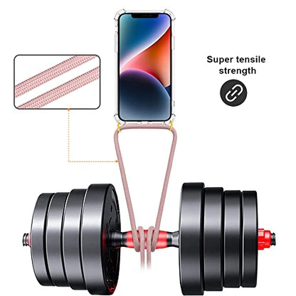 Case for iPhone 14 Shockproof Protective Cover with Adjustable Lanyard Strap Soft Transparent TPU Anti-Scratch Anti-Yellowing Clear Shock Absorption Phone Case 6.1 inch - Rose - size: for iPhone 14
