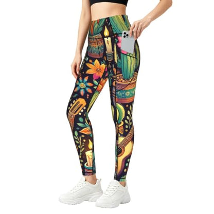Augenstern Women's Desert-Cacti-Guitar Yoga Pants Workout Legging - size: Large