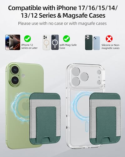 Upgraded for Magsafe Wallet, 7 Card Holder, Strongest Magnetic Wallet | for iPhone Wallet Magsafe with 2 Card Slots, Magnetic Card Holder for iPhone 17/16/15/14/13/12 Series, Slim, Green - color: Green-Upgraded