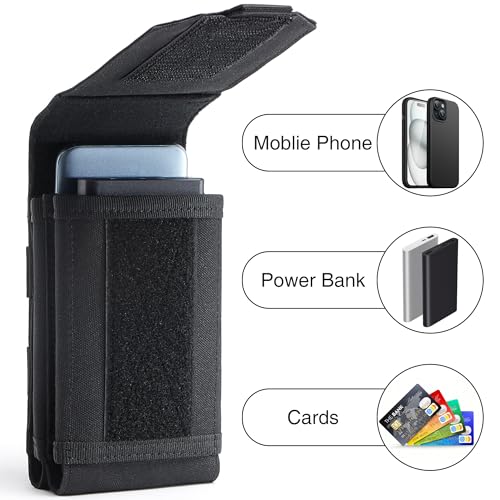 Urvoix Dual Cell Phone Holster, MOLLE Tactical Belt Pouch for 2 Phones | Dual-Pocket Utility Phone Bag for Power Bank, Cards & Keys, EDC Nylon Cell Phone Case for iPhone 17 Pro Max, 16/15/14 Pro Max - color: Double Pocket