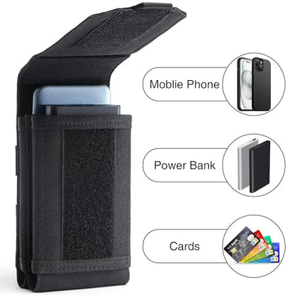 Urvoix Dual Cell Phone Holster, MOLLE Tactical Belt Pouch for 2 Phones | Dual-Pocket Utility Phone Bag for Power Bank, Cards & Keys, EDC Nylon Cell Phone Case for iPhone 17 Pro Max, 16/15/14 Pro Max - color: Double Pocket