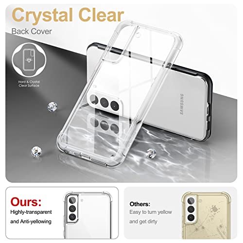 SURITCH for Samsung Galaxy S22+ Plus Clear Case 6.6" (Only), [Built-in Screen Protector] Full Body Protective Hard Shell+Soft TPU Phone Case for Samsung S22 Plus -(Black Edge) - color: Black Edge