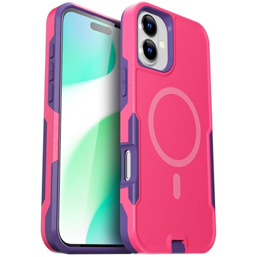 AICase for iPhone 16 Case [Compatible MagSafe],Heavy Duty 20 FT Drop Protection Full Body Rugged Shockproof Military Protective Tough Durable Phone Cover 6.1" for Men Women_3 - color: Pink/Purple with Magsafe