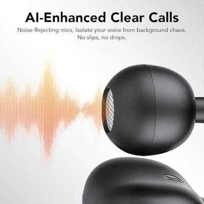 Clip on Earbuds Open Ear Wireless Bluetooth 5.4 Headphones with Noise Cancelling Mic, 48H Playtime Ear Buds,IP68 Waterproof, Comfortable for Small Ears (Light Black)