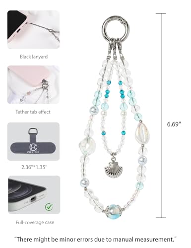 Handmade Beaded Charm Cell Phone Camera Lanyard, Wrist Strap with Tether Tab,Phone Chain String, Keychain Wallet Decor - style: Ocean