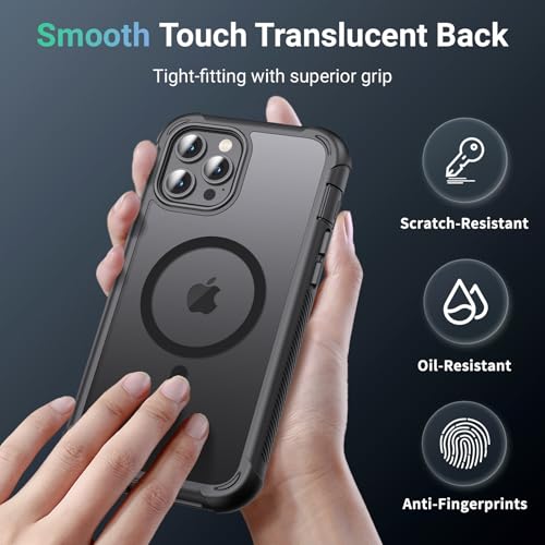jaroco Magnetic for iPhone 12 Pro Max Case Heavy Duty Protection Black | Compatible with MagSafe,Military Grade Drop Protection,Translucent Matte,Non-Slip,Shockproof 2-Layer Durable Bumper Case - color: Black, size: iPhone 12 Pro Max