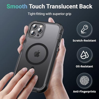 jaroco Magnetic for iPhone 12 Pro Max Case Heavy Duty Protection Black | Compatible with MagSafe,Military Grade Drop Protection,Translucent Matte,Non-Slip,Shockproof 2-Layer Durable Bumper Case - color: Black, size: iPhone 12 Pro Max