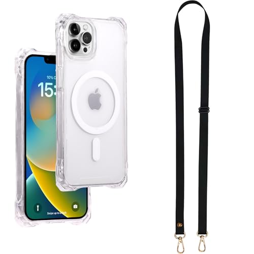 Magnetic Case for iPhone 16 Pro Max, Compatible with MagSafe, Clear Strong Magnetic Soft Frame PC Back Shockproof Protective Case Cover with Detachable Lanyard,Clear - color: Clear, size: iPhone 16 Pro Max