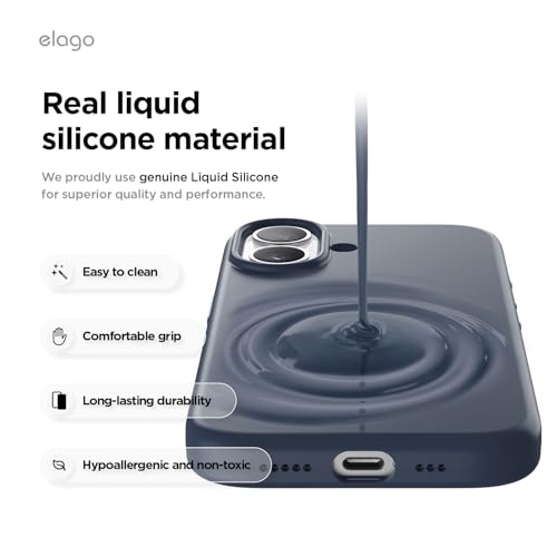 elago Premium Magnetic Silicone Case for iPhone 17 | Compatible with MagSafe, Liquid Silicone Material, Protection, Shockproof, Slim Phone (Jean Indigo) - color: Jean Indigo, size: iPhone 17