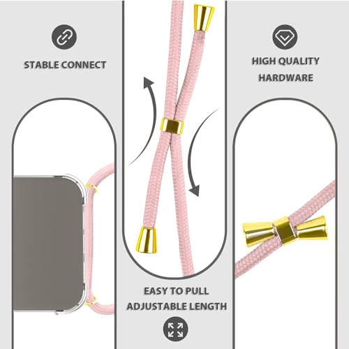 Crossbody Lanyard Case Crystal Clear Anti-Yellowing Soft TPU Bumper Shockproof Protective Phone Cover with Adjustable Neck Strap for iPhone 15 Pro - Rose Gold - size: for iPhone 15 Pro