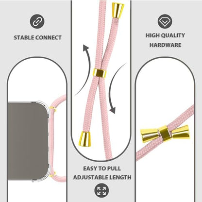 for iPhone 15 Pro Max Strap Case for Women Adjustable Strap Clear Anti-Yellowing Cover Soft TPU Bumper Transparent Shockproof Protective Phone Cover Case for iPhone 15 Pro Max - Rose Gold - size: for iPhone 15 Pro Max