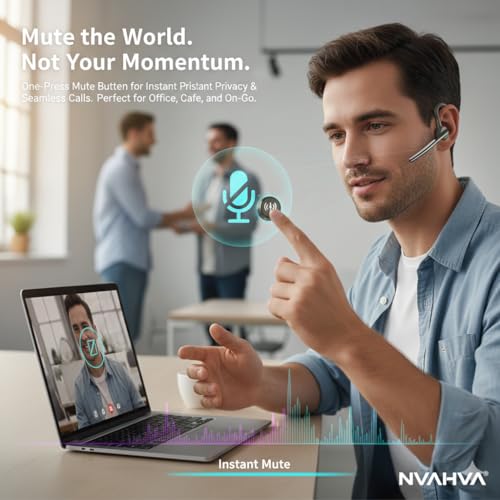 Bluetooth Headset Wireless Headphones Over Earbud Hook with Long Mic