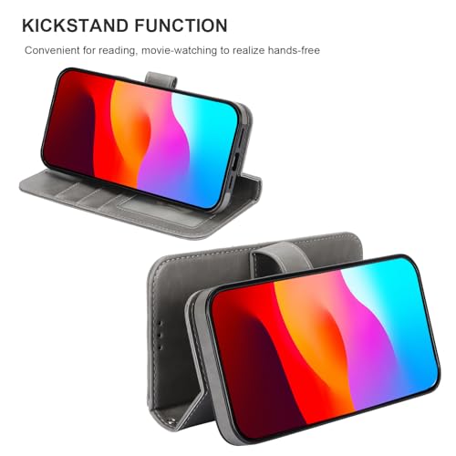 Bocasal Detachable Wallet Case Card Holder for iPhone 15 Pro Max Grey | RFID Blocking Kickstand Card Slots Holder PU Leather Magnetic Shockproof Wrist Strap Removable Flip Protective Cover 6.7 inch - color: Gray
