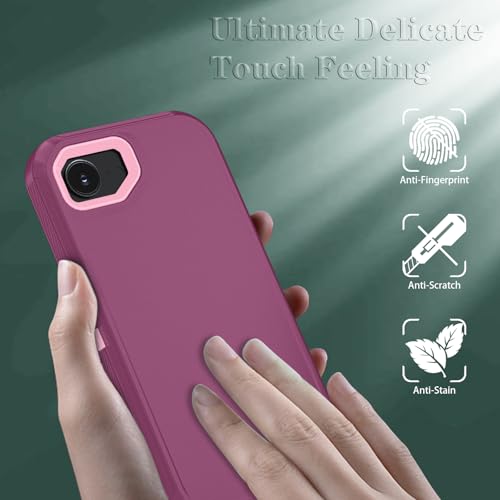 Phone Case for iPhone 16e Case & iPhone 17e Case with HD Screen Protector, Heavy Duty Shockproof & DustProof & 3-Layer Cover Phone Case for iPhone 16e/17e,WineRedPink - color: WineRedPink