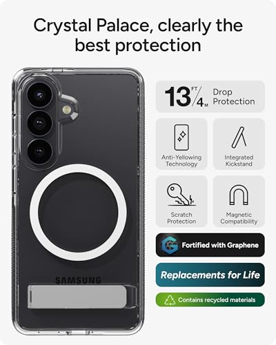 ZAGG Crystal Palace Snap Samsung Galaxy S26 Case with Kickstand - Clear, 13ft Drop Protection with Graphene, Crystal Clear Magnetic Case, Anti-Yellowing Slim Cover - size: Samsung Galaxy S26, style: With Snap