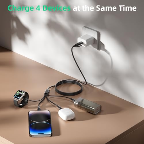 A-Pce 4-in-2 Multi Charging Cable with Smartwatch Charging, Black-6FT - color: Black, size: 6FT