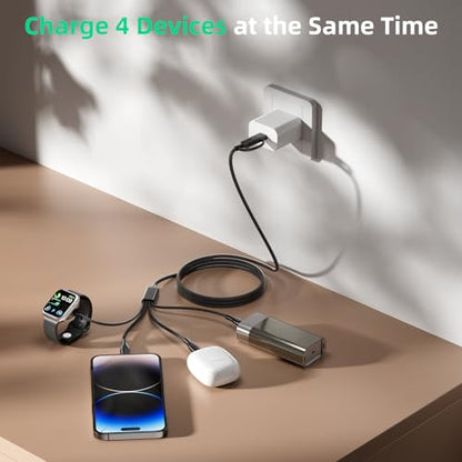 A-Pce 4-in-2 Multi Charging Cable with Smartwatch Charging, Black-6FT - color: Black, size: 6FT