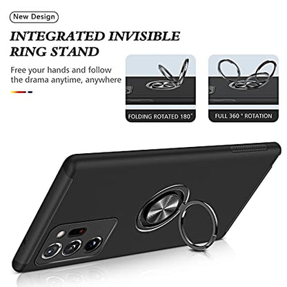 for Note 20 Ultra Case, Samsung Galaxy Note 20 Ultra Case with Self Healing Flexible TPU Screen Protective [2 Pack], Military Grade Invisible Kickstand Case for Samsung Note 20 Ultra 5G-Black - color: YX-Black