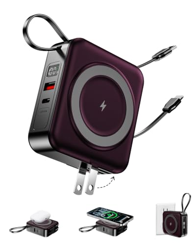 10000mAh for Magsafe Portable Charger Built-in Cables & AC Wall Plug,Purple - color: Purple