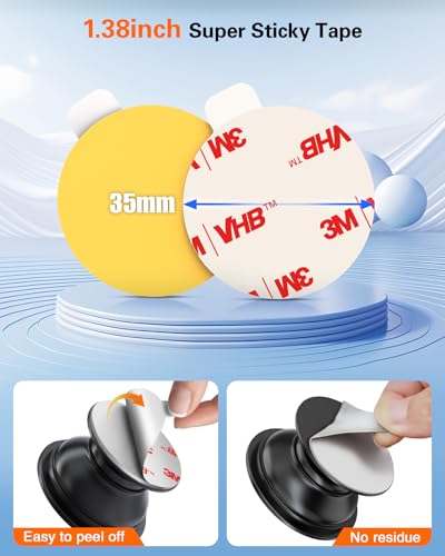 volport 8 Pack Sticky Adhesive Replacement for Socket Stand, 1.4 Inch Pops Circle Heat Resistant Double Sided Clear White High Bond Tape Extra Strong Removable Sticker Pad for Phone Grip Holder…