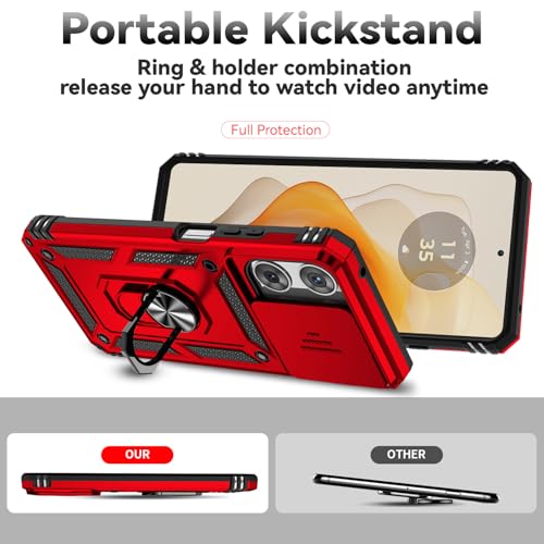 for Motorola Moto G 2025 / Moto G 2026 / Moto G Play 2026 Case, with Slide Camera Cover Screen Protector Ring Holder Kickstand Military Grade Protection 15ft Drop Tested Protective Phone Case (Red) - color: Red with camera cover Military-Grade 2nd gen