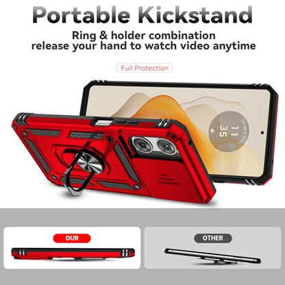 for Motorola Moto G 2025 / Moto G 2026 / Moto G Play 2026 Case, with Slide Camera Cover Screen Protector Ring Holder Kickstand Military Grade Protection 15ft Drop Tested Protective Phone Case (Red) - color: Red with camera cover Military-Grade 2nd gen